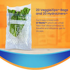 Bluapple VeggieZips Premium Produce Storage System - 40 Piece Set, 20 Food Saver Bags + 20 HydroLiners, Keep Produce Fresh Longer, Washable & Reusable Bags with Humidity Control for Fruit & Vegetables