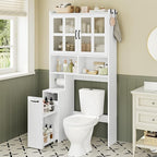 Over The Toilet Storage Cabinet with Pulley Small Bathroom Storage Cabinet, Space Saver W/Adjustable Shelf & Glass Doors for Bathroom, Restroom, Laundry (Frosted Mirror-Type B)
