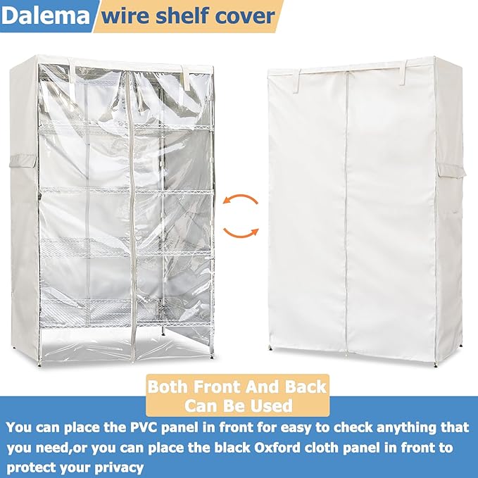 Wire Rack Covers,Heavy Duty 600D Dustproof Waterproof Storage Rack Covers for Metal Shelves,Storage Shelf Cover with Zipper for Wire Shlef,60''W x 24''D x 71''H,Beige with Clear Front