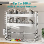 HOWDIA 3-Tier Over The Sink Dish Drying Rack, 304 Stainless Steel Dish Rack with Honeycomb Design, Cutlery Holder & Chopping Board Rack, 33.86” x 11.81” x 33.07” for Maximum Kitchen Storage