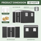 10FT x 8FT Outdoor Storage, Metal Anti-Corrosion Utility Tool House with Lockable Door & Shutter Vents，Outdoor Waterproof Garden Tool Storage Sheds（with 4 Transparent Window）
