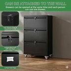 Aobabo 3 Drawer Lateral File Cabinet with Wheels, Lockable Metal Filing Cabinet for Home Office, Legal/Letter Size,Black,Required Assembled,15.87" D x 28.94" W x47.63 H
