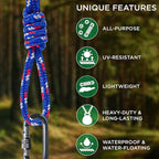 TECEUM Rope – 90 Feet x 3/8 Inch (10mm) – Patriot Mix – Strong All-Purpose Utility Rope – Camping, Crafting, Flag Pole, Indoor & Outdoor – Polypropylene Nylon Poly Lightweight Diamond Braided Cord