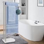 Livabber Standing Towel Rack, 304 Stainless Steel 2-Tier Towel Holder Stand with Marble Base, Modern Stylish Tall Shower Towel Bar for Bathroom Accessories, Pool（Brushed Nickel）