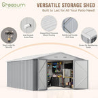 Greesum 10×14 FT Outdoor Storage Shed, Metal Storaged Sheds Without Floor, Tool Sheds with Lockable Doors and Sloping Roof for Garden, Patio, Gray