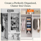 Lifewit 5 Tier Hanging Closet Organizer and Storage for Shelves, Foldable Clothes Shelf with 2 Sturdy Hooks, Sweater/Coat/Shoes Clothing Organization for Wardrobe, Dorm, Bedroom, Gray