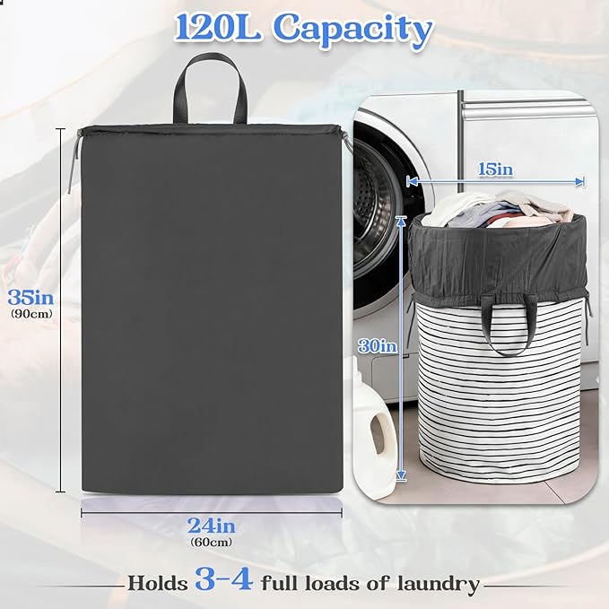 Laundry Bag Extra Large Heavy Duty, 24"x 35", Laundry Basket Liner Replacement, Drawsting Top with Carrying Handles, 3 to 4 Load Capacity, Machine Washable Hamper Liner, Ultra-Light & Foldable