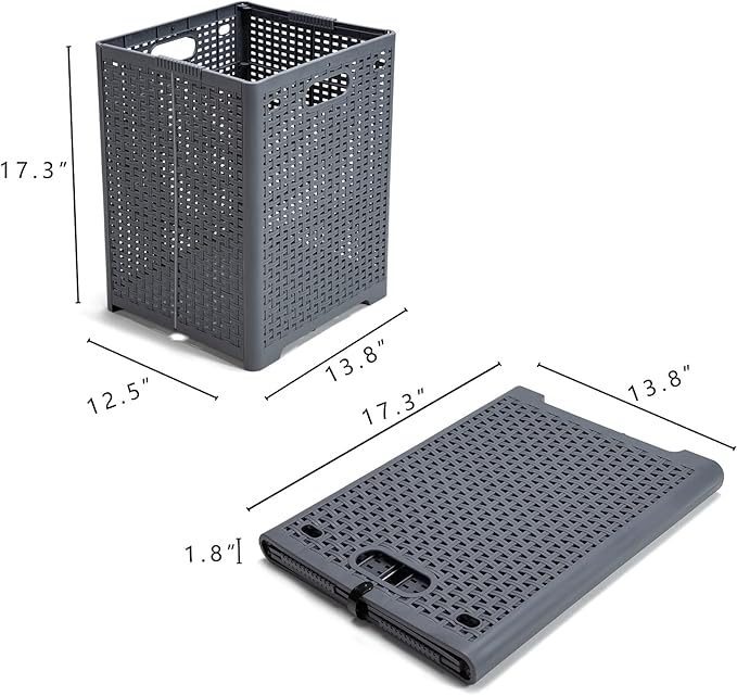 42L Collapsible Plastic Laundry Baskets,Foldable Laundry Hamper,Pack of 2 (Grey)