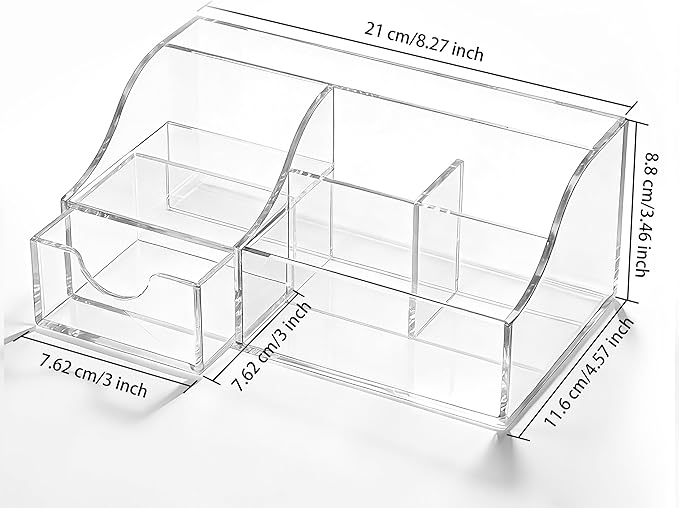 HBlife Acrylic Desk Organizer with 6 Compartments, Pen & Pencil Holder, Clear Multifunctional Desktop Caddy for Office Supply and Organization