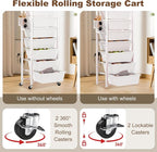 Rolling Cart with Drawers, Rolling Storage Cart with 8 Large Plastic Drawers & Wooden Tabletop, Utility Cart with Pegboards & Basket, Storage Drawers Cart for Living Room, Classroom, Bedroom, Office
