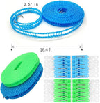 Clotheslines 2 Pack Clothesline Clothes with 24 Pcs Clips Drying Rope Portable Windproof for Travel Indoor Outdoor Laundry Clothes Line Hanger Camping Home