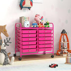 GOFLAME 12-Drawer Rolling Storage Cart, Multifunctional Art Craft Organizer Cart, Mobile Utility Storage Cart with Removable Drawers & Lockable Wheels, Craft Cart for Home Office School, Hot Pink