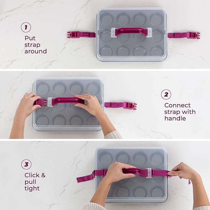 KPKitchen Cupcake Carrier for 24 Cupcakes - Innovative Cupcake Holder includes 2 Cupcake Pans with Lid and Handle - Cupcake Travel Container Carries 12 or 24 Standard-Size Cupcakes for Storage Safely