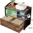 HSH Mobile Lateral File Cabinet with Drawer, Rolling Filing Cabinet with Storage Shelves & Hanging File Folders, Wooden Metal Printer Stand Fits A4 Letter Legal Size for Home Office, Rustic Brown,33In