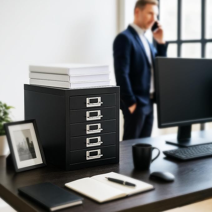 Office Storage Cabinet - File Cabinet Mini 5 Tier Metal File Organizer Document Organizer, for Home, Office, Desk (Black)