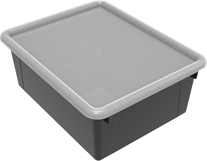 Storex Letter Size Deep Storage Tray – Organizer Bin with Non-Snap Lid for Classroom, Office and Home, Black, 5-Pack (62543A05C), 10 x 13 x 5 Inches