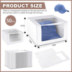 50 Pcs 50 Pack Hat Boxes with Clear Window, Foldable Black Gift Boxes for Baseball Caps, Storage, Display and Shipping (White)