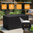 NEWBULIG 60 Gallon Deck Box, Waterproof Outdoor Storage Box with Lockable Lid, Patio Furniture Bench & Side Table, Outside Storage Container, Tool-Free Assembly, for Garden, Pool, Black