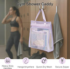 F-color Mesh Shower Caddy Portable Hanging - 3 Pockets Small Shower Bag Tote for Camping, Gym, Travel, Toiletry, Quick Dry Bathroom Essentials with S Hook, Purple