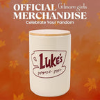 Silver Buffalo Gilmore Girls Wax Resist Ceramic Cookie Jar with Bamboo Lid Featuring Luke’s Cafe Logo, 5” x 5” x 6.5”