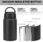 Thermo for Hot & Cold Food, 17oz Insulated Food Jar with Handle Spoon, Thermal Lunch Container, 316 Stainless Steel Lunch Box for Men Women, Keeps food Hot for 12 Hours or Cold for 24 Hours(Black)