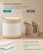 SONGMICS Laundry Hamper, Cotton Rope Laundry Basket with Handles, for Clothing, Living Room, Bedroom, 23.8 Gallons, 19.7 x 19.7 x 18.1 Inches, Cloud White and Camel Brown URLH090K01