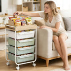 Rolling Craft Storage Cart with 4 Drawers,Utility Cart with Drawers,Art Craft Organizers and Storage,Kids Craft Cart,Kids Art Cart With DIY Lable and Wooden Tabletop Area,Green