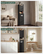 7-Tier Over Toilet Storage Cabinet with Doors, 2-in-1, Separatable Tall Narrow Cabinet, Bathroom Storage Cabinet, Adjustable Shelf, Big/Small Room, Laundry Room, Tissue Holder, Anti-Tip, Black