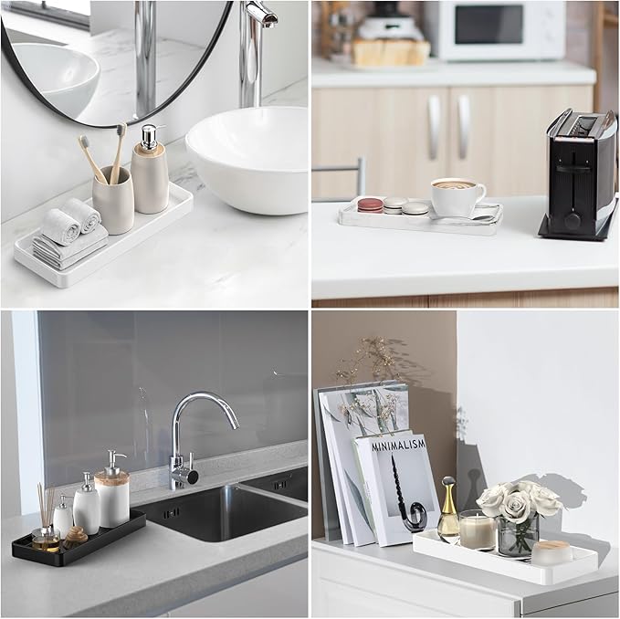 Gurygo 2 Pack 12" Countertop and Vanity Tray - Kitchen Tray for Soap Bottles - Rectangular Vanity Tray for Bathroom - Vanity Trays Kitchen Soap Dispenser Tray,White