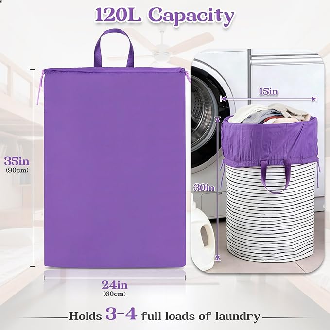 Heavy Duty Laundry Bag with Handles, Extra Large Drawstring Bag, Laundry Hamper Replacement Liner, 3 to 4 Load Capacity, Machine Washable, Ultra-Light and Foldable