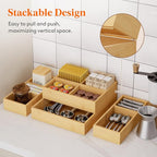 Lifewit Drawer Organizers 5 Pack(11 Grid) with 6 Inserts, Adjustable Bamboo Wooden Drawer Dividers, Stackable Storage Box for Utensils, Silverware, Makeup, Junk in Kitchen/Bathroom/Office/Vanity