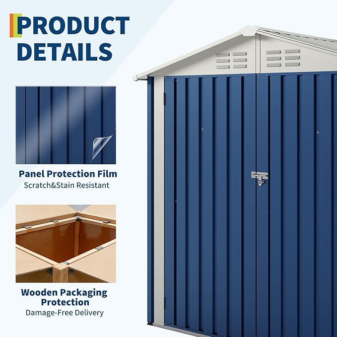 6X4 FT Outdoor Storage Shed, Galvanized Steel Outdoor Storage Shed, 130 Cu Ft Weather Resistant Garden Tool Sheds with Door & Sloped Roof, Multi-Use Shed for Bikes, Ladders
