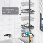 KEGII Corner Shower Caddy Tension Pole - Rustproof Tension Rod Organizer, Floor to Ceiling Shower Caddy 25-114.2 inch, Bathroom Storage Rack Corner Waterproof, Dark Gray