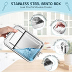 TeamFar Stainless Steel Bento Box, 47oz/1400ML Large Metal Bento Lunch Box Container for Adults/Kids, for Home/School/Office/Travel, With 2 Removable Dividers, Leak-Proof & Dishwasher Safe