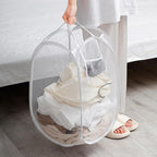 2pcs Pop Up Mesh Laundry Hamper Room Collapsible Storage Bin Lightweight Basket For College Dorm Home Travel Camping (Black & White)