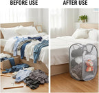Kimmama Large Collapsible Mesh Laundry Basket,Foldable Pop Up Laundry Hamper with Side Pocket,Removable Clothes Storage Bin with Handle for Laundry Room,College Drom,Bathroom,Kid Room,Travel,72L