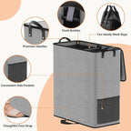 Large Double Laundry Hamper with Lid, Removable Bags & Reinforced Handles, 2 Section Tall Laundry Basket, Dirty Clothes Hampers for Laundry Room, Bedroom, Bathroom, Dorm, 155L, Gray