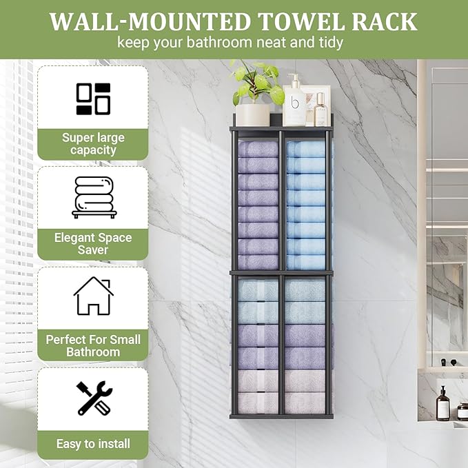Large Capacity Three-layer Towel Racks for Bathroom Wall Mounted, Updated 3 Bar bath Towel Holder for Bathroom, Bath Towel Rack for Wall Mounted, Metal Small Bathrooms Towel Storage Rack, Balck