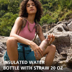 Greylock 20 oz Insulated Water Bottle with Straw Lid, Reusable Stainless Steel Sports Water Bottles with Foldable Handle, Leak Proof, Double-Wall Vacuum Insulation, 24 Hours Cold (Sunset Bronze)