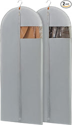 Dress Bags for Gowns, 65'' Long Garment Bags for Hanging Clothes, Dress Garment Bag, Grey Dress Cover with Clear Window for Dresses, Coats, Uniforms - 2 Pack
