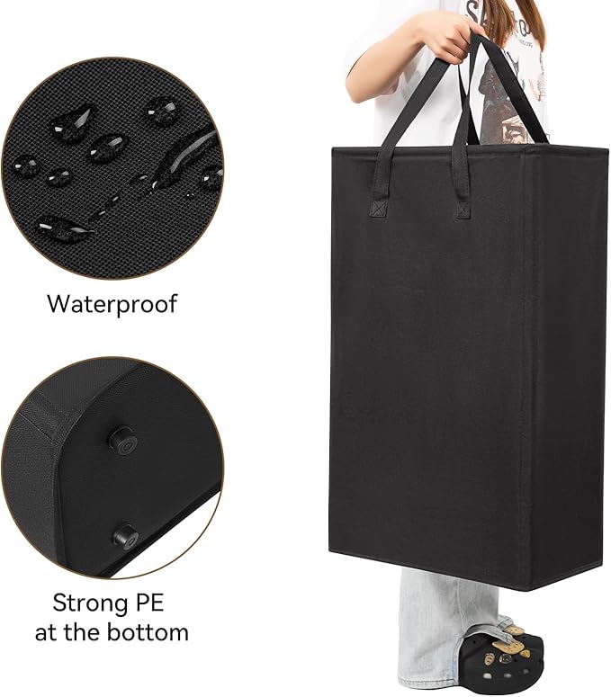 Chrislley 25-Inches Slim Laundry Hamper 60L Narrow Laundry Basket with Handle Foldable Dirty Clothes Portable Skinny Hamper Organizer Storage Bins (Black)