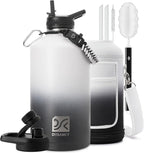 1 Gallon Insulated Water Bottle | Upgraded Thickened Stainless Steel Metal Portable Sports Large Water Jug for Gym and Hiking with Carrier Bag, Handle Strap | BPA-Free 128 oz