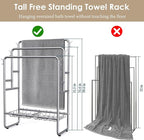 Kayfia 40" H Towel Rack Freestanding, 3-Tier Bath Towel Holder Stand with Storage Baskets & Hooks, Blanket Drying and Display Rack for Oversized Bath Towels, Metal Towel Rack Stand Indoor Outdoor