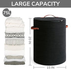 CHICVITA Tall Laundry Basket with Lid, Large Laundry Hamper for Bedroom, Laundry Bin for Clothes, Blankets, Toys, Decorative Woven Basket for Living Room, 15 x 20 inches, Black