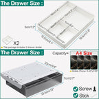 Large Under Desk Table Drawer Storage Organizer, Slide Out Drawer with 2 Desk Divider,Pencil Storage Self-Adhesive Tray Under Table (L/Clear Black+White)
