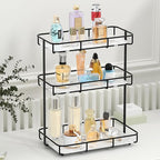 Bathroom Organizer Countertop Perfume Organizer Makeup Organizer Cosmetics Storage Display Rack Vanity Tray Dresser Stainless Steel Gold Shelf White Marble Ceramic Tray