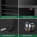 Nuturelly Over The Toilet Storage Cabinet, Bathroom Storage Organizer with Adjustable Shelves and Double Wooden Doors, Freestanding Above Toilet Storage with Open Shelf, Wooden Toilet Rack(Black)