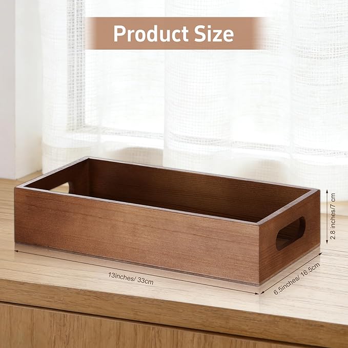 2 Pcs Bathroom Basket Wooden Toilet Tank Paper Basket with Handle Wood Color Bathroom Decor Box Back of Toilet Storage Organizer for Bedroom Vanity Kitchen Countertop Dresser Shelf Decor