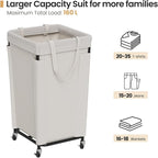 Laundry Basket with Wheels, Laundry Hamper with Removable Bag and Steel Frame, 160L Rolling Dirty Clothes Basket for Bedroom, Bathroom, Laundry Room (Beige)