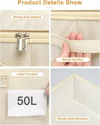 punemi Underbed Wedding Dress Storage Box, Wedding Dress Preservation Keepsake Trunk with Sturdy Zipper and Handles, Large Clothes Storage for Blankets, Pillows, Comforters & Quilts, Beige